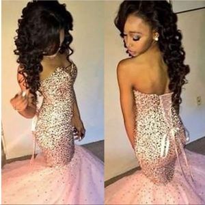 Pink Rhinestone Mermaid Prom Dress